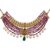 Polki Diamond Necklace with Ruby Strings and Coin Pearls Choker Necklace