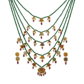 Gold Navratna Pachlada Necklace Set with Glass-Filled Emerald & Ruby
