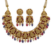 Gold Floral Syndicate Polki Diamond & Red Talap Stone Necklace Set