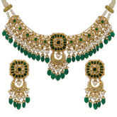 Emerald & Natural Syndicate Polki Diamond Gold-Plated Necklace Set
