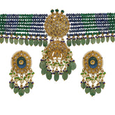 Syndicate Polki Diamond Gold Choker Set with Tanzanite & Emerald Beads