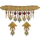 Traditional Syndicate Polki Diamond Choker Necklace and Earrings Set