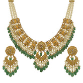 Gold Polki & Emerald Glass-Filled Pearl Necklace Set