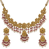 Gold Polki Diamond Floral Necklace Set