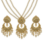 Handcrafted Polki Diamond Necklace with Triple Layer Pearls & Earrings