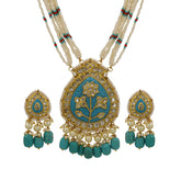 Turquoise & Polki Diamond Pendant Set