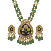Emerald Elegance: Syndicate Polki Diamond & Pearl Pendant Set