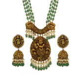 Gold Krishna Pendant Necklace Set with Green Strawberry Beads & Pearls