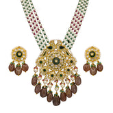 Natural Syndicate Polki Diamond & Emerald Glass Filling Necklace Set | Handcrafted Pearl String Rani Haar with Ruby & Emerald Accents
