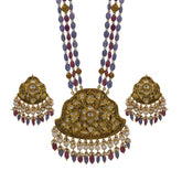 Partash Gold Polki Pendant Set with Tanzanite, Ruby & Pearl Accents