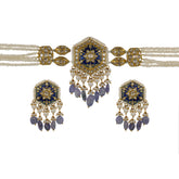 Blue Meenakari Polki Choker with Tanzanite Drops