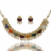 Gold Navratan Necklace Set (Hallmark 91.6)