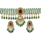 Polki Diamond & Ruby Choker Set with Emerald Beads