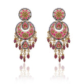 Pink Lotus Enamel & Tanzanite Polki Chandbalis