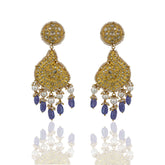 Gold Thappa Polki and Tanzanite Chandbaali Earring