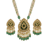 Polki Diamond String Necklace Featuring Glass-Filled Emerald Beads and Fine Seed Pearl Layers
