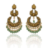 Royal Partash Work Polki Diamond and Emerald Drop Chandbaali