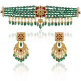 Stunning Emerald Bead Polki Choker Set