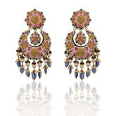 Hand-Painted Pink Lotus Polki & Tanzanite Chandbalis