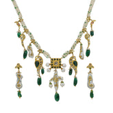 Royal Pearl & Polki Suite: Hand-Strung Necklace with Emerald Glass-Filled Drops