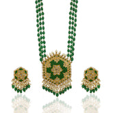 Polki & Green Gemstone Long Pendant Set