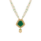 Gold & Polki Necklace with Carved Emerald and Pearl Drops Pendant