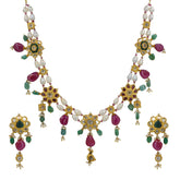 Traditional Gold Polki & Stringed Pearl Set with Ruby & Emerald Drops