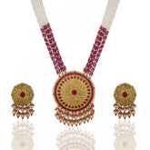 Gold Chakri Polki & Ruby Glass Filling Pendant Set