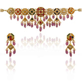 The Royal Rainbow Multi-Color Polki and Bead Choker Set