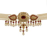 22KT Gold Syndicate Polki & Ruby Choker with Natural Pearl Strings