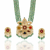Heritage Bloom Gold Navratna Polki Pendant Set