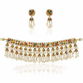 Chanchala Navratna Gold Chocker Necklace Set
