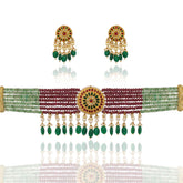 Vibrant Ruby, Emerald, and Polki Diamond Statement Choker