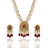 Polki Diamond & Ruby Glass Filling Pendant Set