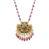 Lord Shiva and Parvati Pendant with Polki and Pearls Necklace