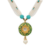 Green Enamel & Polki Diamond Pendant Necklace