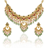 Unique Designed Glass-Filled Ruby & Emerald Stringed Polki Necklace Set