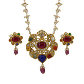 22K Gold Navratna Pendant Set featuring Natural Syndicate Polki Diamonds