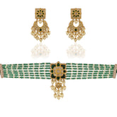 Gold Syndicate Polki & Green Emerald Bead Choker Set