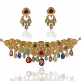 Rangratna Polki Set, Gold Chocker Necklace Set