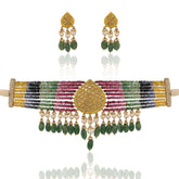 Polki Diamond Choker Set with Multi-Color Sapphire & Emerald Beads