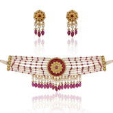 Polki Diamond & Ruby Glass Filling Choker Necklace Set