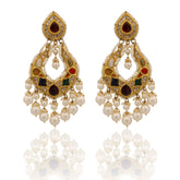 Rang Mahal Navratna Style & Pearl Drop Earrings