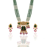 Kadam Emerald Polki Pendant Set