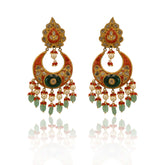 Heirloom Coral-Green Crescent Earrings