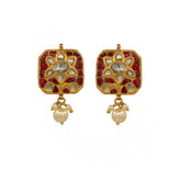 Gold Kundan and Polki Earring with Ruby and Pearl