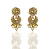 Gold Thappa Polki Flower & Crescent Earrings