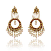 Nizami Pearl String & Ruby Polki Jhoomar Earrings