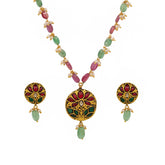 Lotus Bloom Polki & Multi-Stone Pendant Set