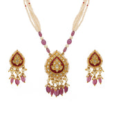 Regal Glow Gold Polki & Ruby Stone Pendant Set